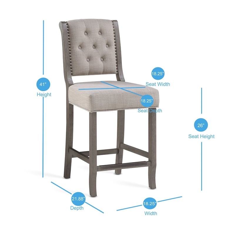 Pemberly Row Modern / Contemporary Gray Wood Stationary Counter Height Bar Stool