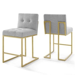 Pemberly Row Upholstered Counter Stool in Gold and Light Gray (Set of 2)