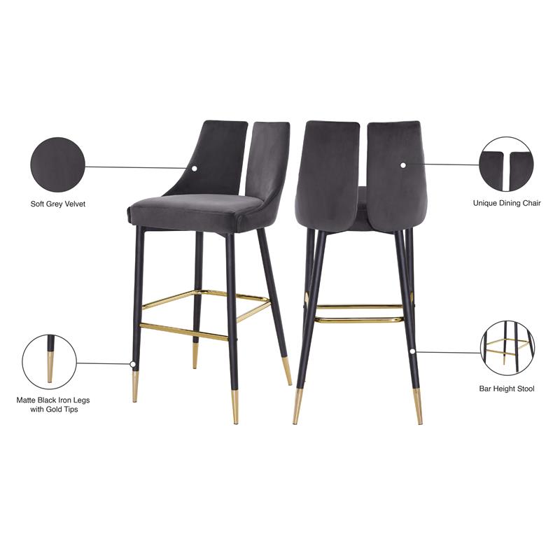 Pemberly Row Modern / Contemporary Gray Velvet Stool (Set of 2)