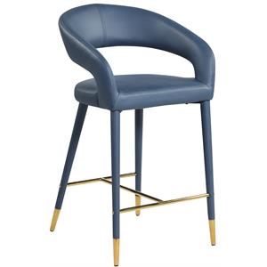 Pemberly Row 26.5&quot Contemporary Faux Leather Stool in Soft Navy/Gold