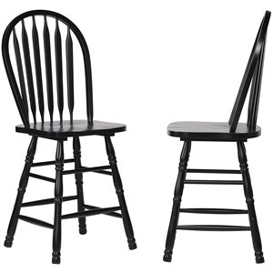 Pemberly Row 24&quot Solid Wood Counter Stool in Distressed Black (Set of 2)