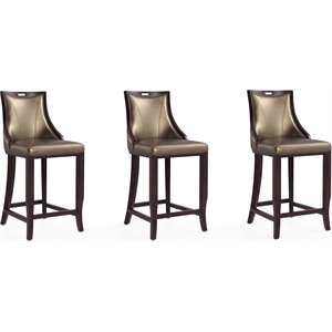 Pemberly Row 27&quot Contemporary Faux Leather Barstool in Bronze (Set of 3)