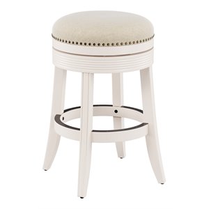 Pemberly Row 26&quot Wood Contemporary Counter Stool in White/Light Beige