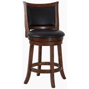 Pemberly Row Modern 24&quot Solid Wood Counter Stool in Brown Finish