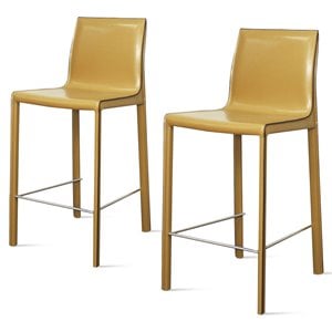 Pemberly Row 26&quot Modern Leather Counter Stool in Yellow (Set of 2)