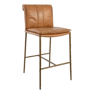Pemberly Row 27.12&quot Transitional Leather Counter Stool in Tan