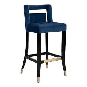 Pemberly Row 30.3&quot Transitional Velvet Upholstered Bar Stool in Navy