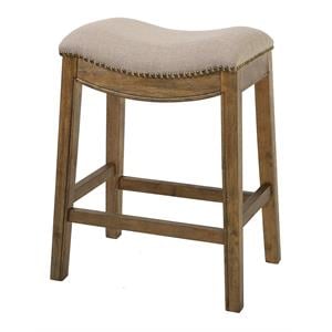 Pemberly Row 26&quot Transitional Wood Saddle Counter Stool in Natural/Beige