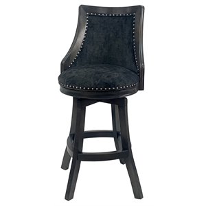 Pemberly Row 34&quot Swivel Wood Extra Tall Bar Stool in Trendy Raven Black