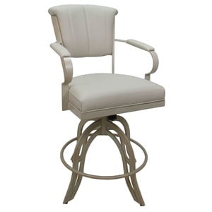 Pemberly Row 30&quot Metal Bar Stools on A Base - Ocean Beige Vinyl - Beige