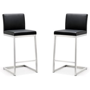 Pemberly Row 26&quot Contemporary Fabric Counter Stools in Black (Set of 2)