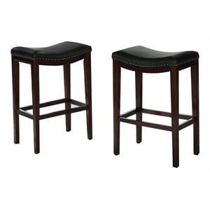 Pemberly Row 29&quot Bar Height Wood Saddle Stools in Espresso/Black (Set of 2)
