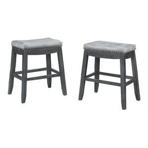 Pemberly Row 24&quot Counter Height Solid Wood Saddle Stools in Gray (Set of 2)