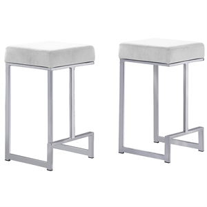 Pemberly Row Velvet Backless Counter Height Stool in White/Silver (Set of 2)