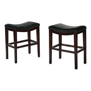 Pemberly Row 24&quot Counter Height Wood Saddle Stools in Espresso/Black (Set of 2)