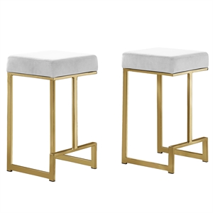 Pemberly Row Velvet Backless Counter Height Stool in White/Gold (Set of 2)