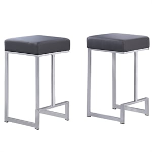 Pemberly Row Faux Leather Backless Counter Height Stool - Gray/Silver (Set of 2)