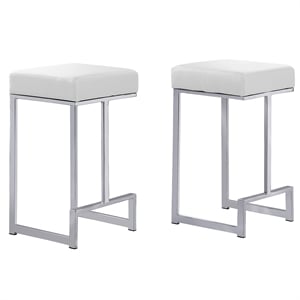 Pemberly Row Leather Backless Counter Height Stool - White/Silver (Set of 2)