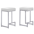 Pemberly Row Leather Backless Counter Height Stool - White/Silver (Set of 2)