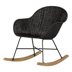 pemberly row modern / contemporary rattan rocking chair black rattan
