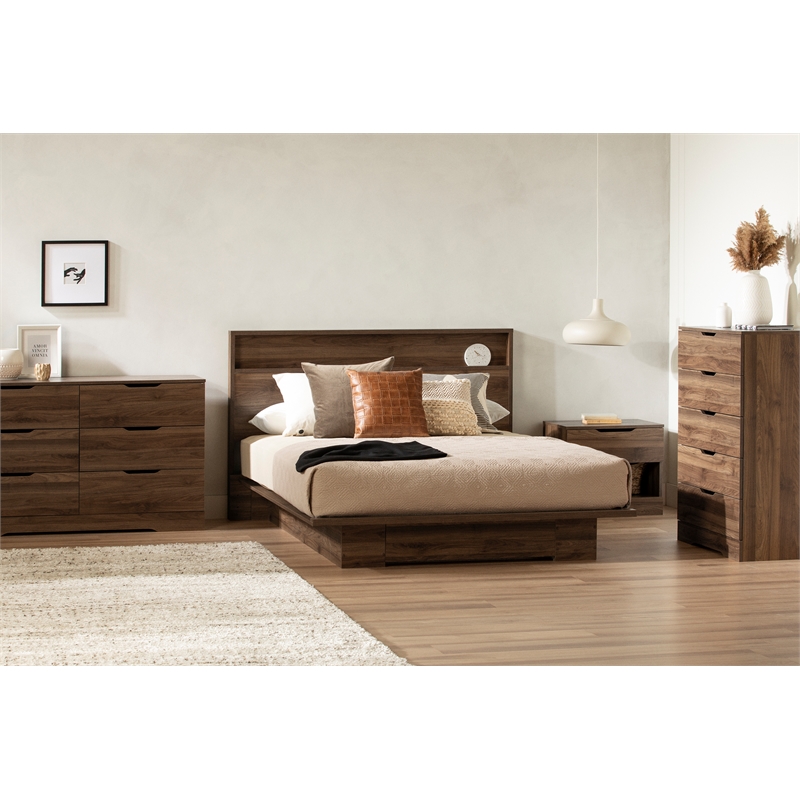 Pemberly Row Platform Bed and Headboard Set Full/Queen Natural Walnut