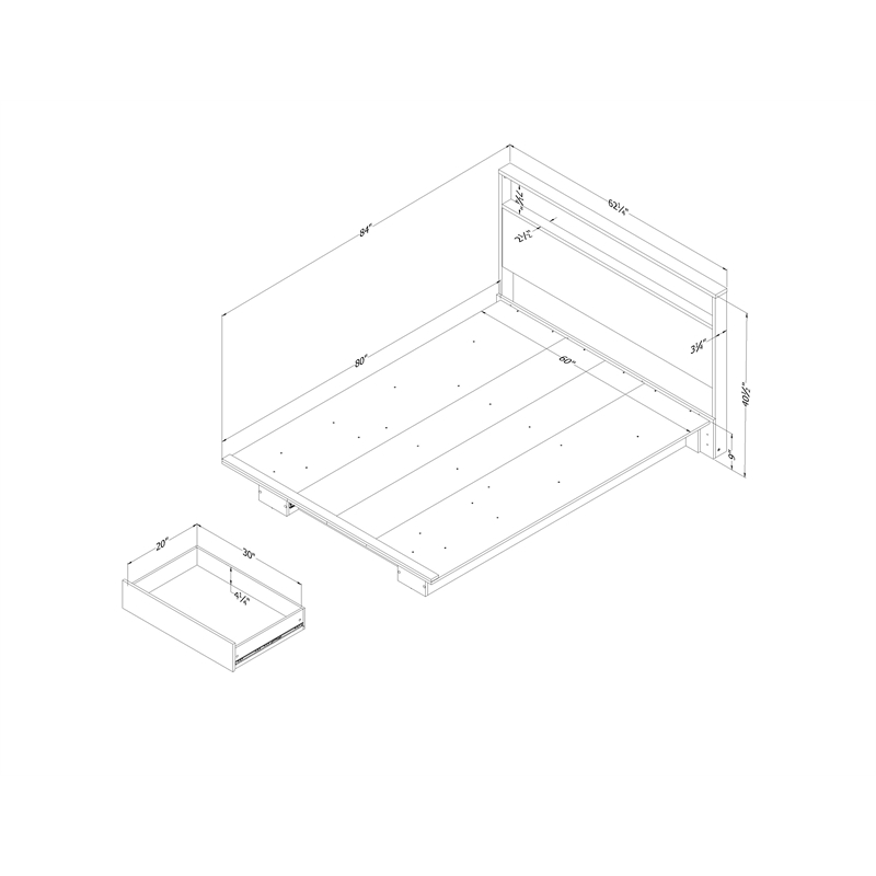Pemberly Row Platform Bed and Headboard Set Full/Queen Natural Walnut