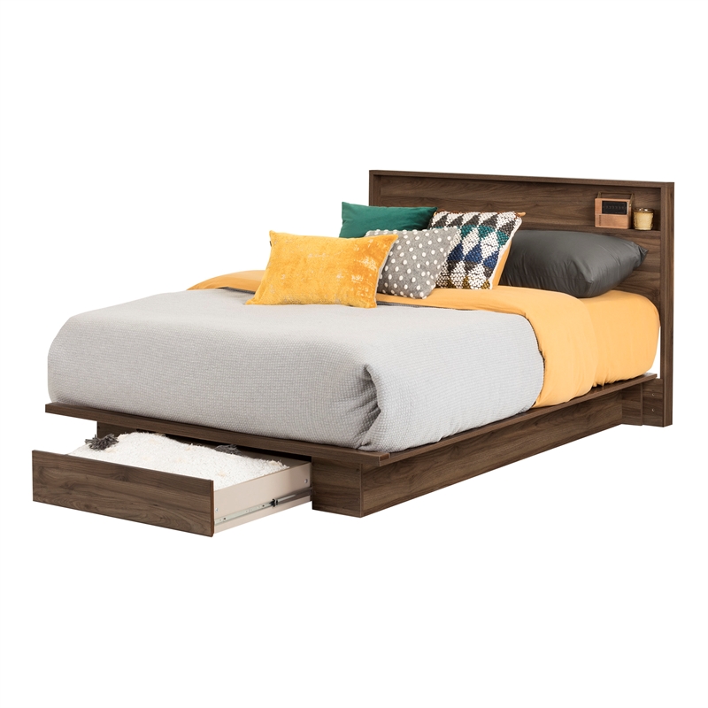 Pemberly Row Platform Bed and Headboard Set Full/Queen Natural Walnut