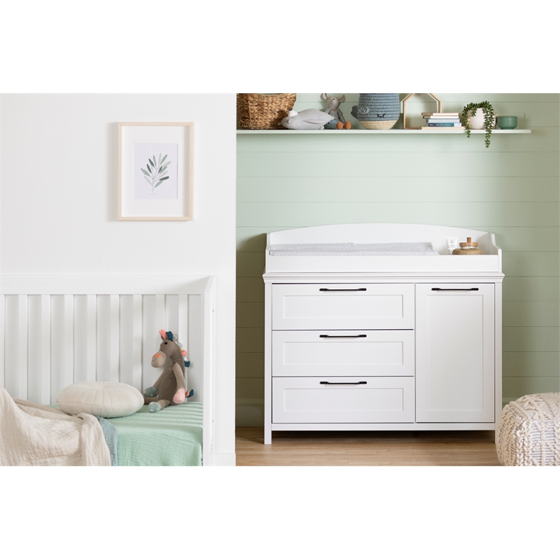Pemberly Row Modern Changing Table with Station Wide Pure White