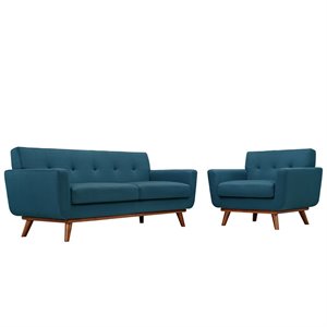 Pemberly Row Modern Fabric 2-Piece Set with Loveseat & Armchair in Azure Blue