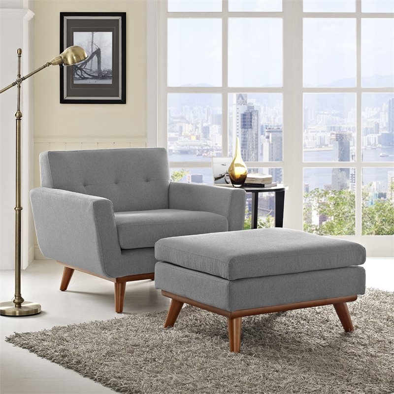 Pemberly Row Modern Accent Chair with Ottoman in Expectation Gray