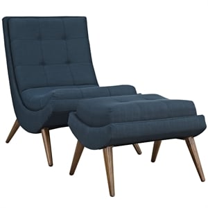 Pemberly Row Modern Fabric Lounge Chair and Ottoman in Azure