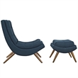 Pemberly Row Modern Fabric Lounge Chair and Ottoman in Azure
