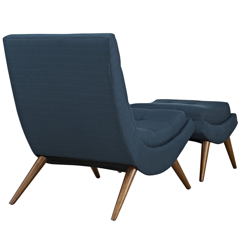 Pemberly Row Modern Fabric Lounge Chair and Ottoman in Azure