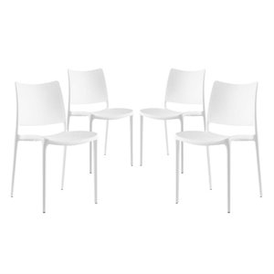 Pemberly Row 17.5&quot Modern Plastic Dining Side Chair in White (Set of 4)