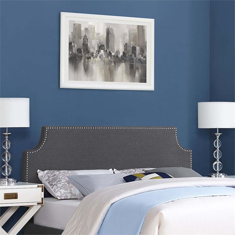 Pemberly Row Modern Fabric Upholstered King Headboard in Gray