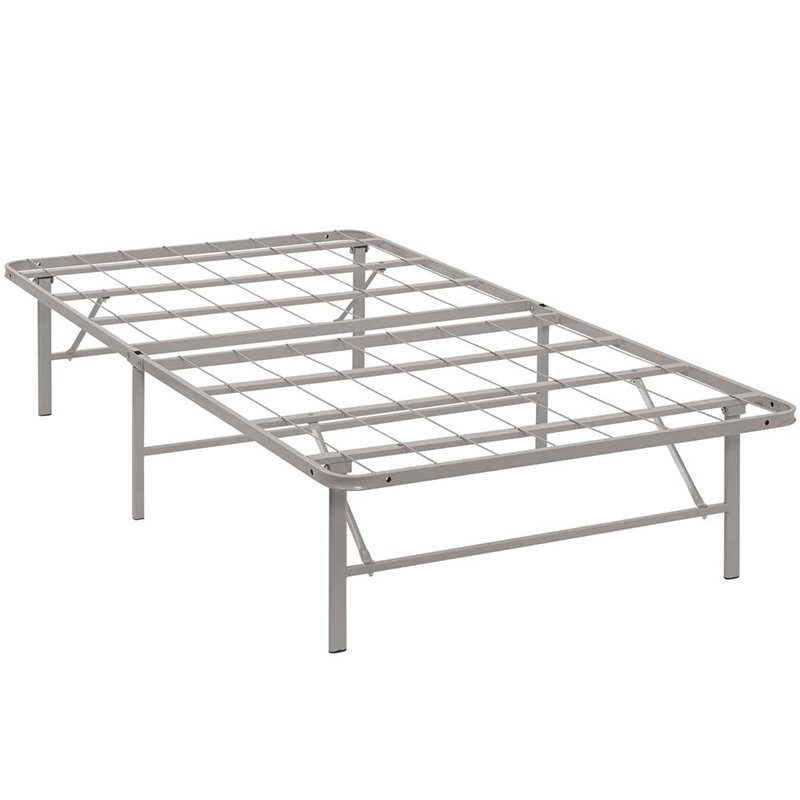 Pemberly Row Modern Stainless Steel Twin Metal Bed Frame in Gray