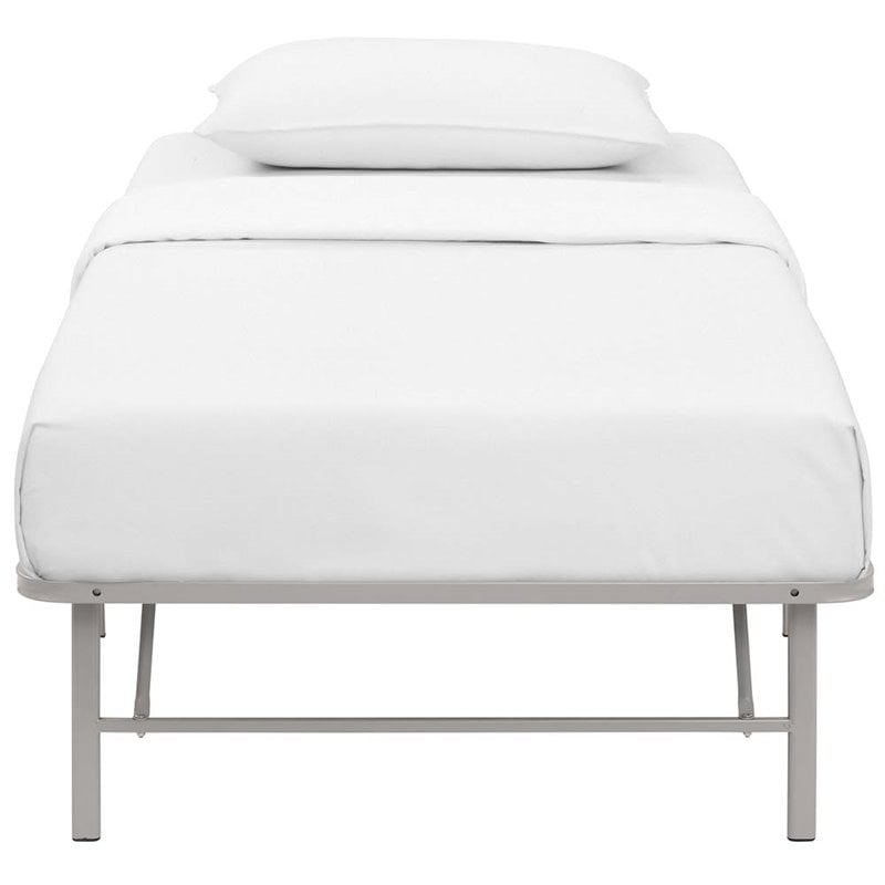 Pemberly Row Modern Stainless Steel Twin Metal Bed Frame in Gray