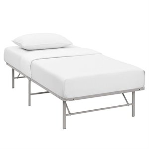 Pemberly Row Modern Stainless Steel Twin Metal Bed Frame in Gray
