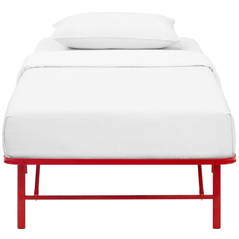 Pemberly Row Modern Stainless Steel Twin Metal Bed Frame in Red