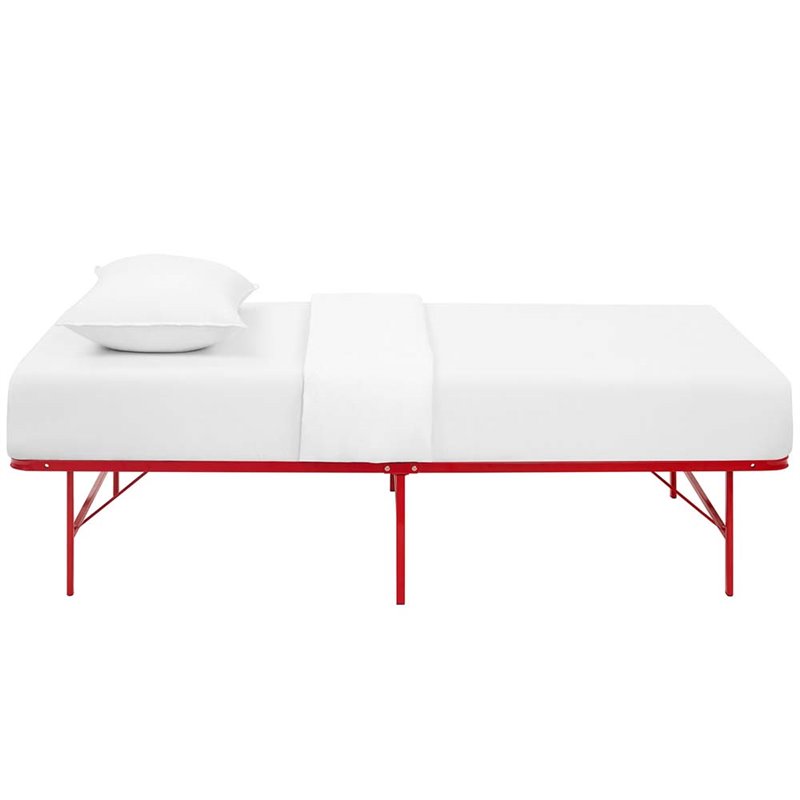 Pemberly Row Modern Stainless Steel Twin Metal Bed Frame in Red