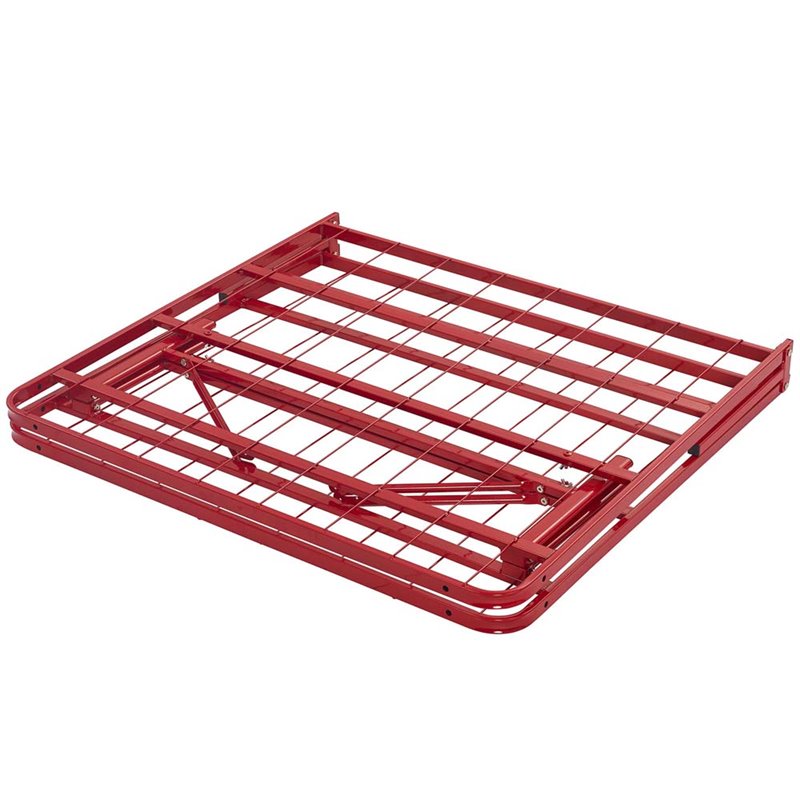 Pemberly Row Modern Stainless Steel Twin Metal Bed Frame in Red