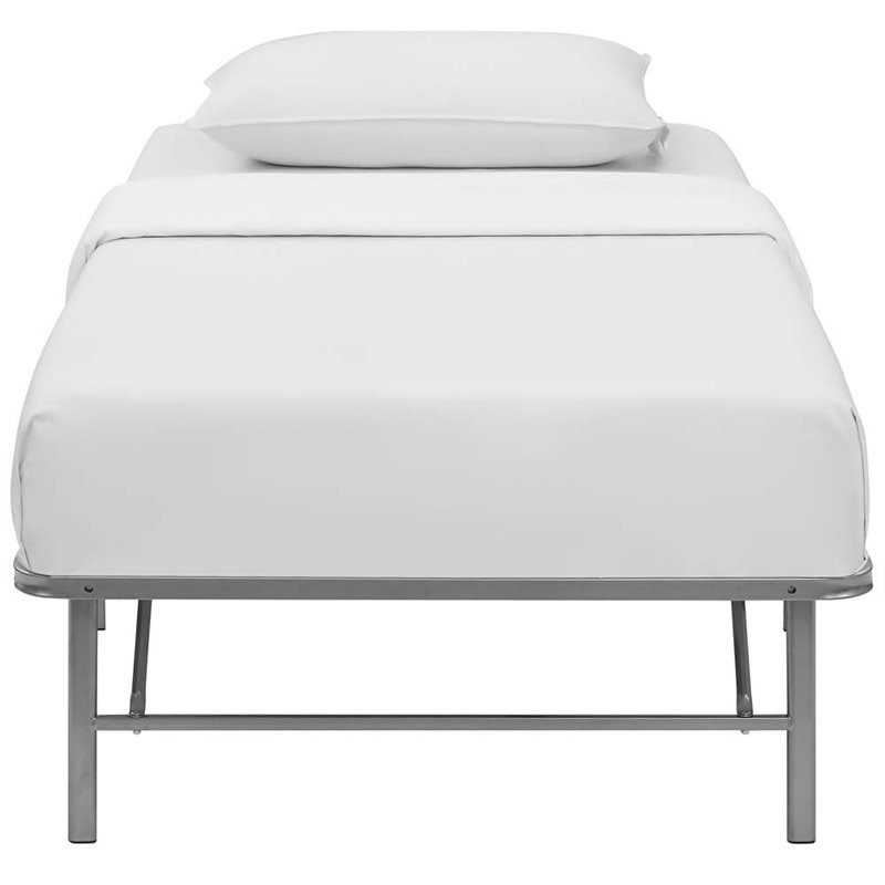 Pemberly Row Modern Stainless Steel Twin Metal Bed Frame in Silver
