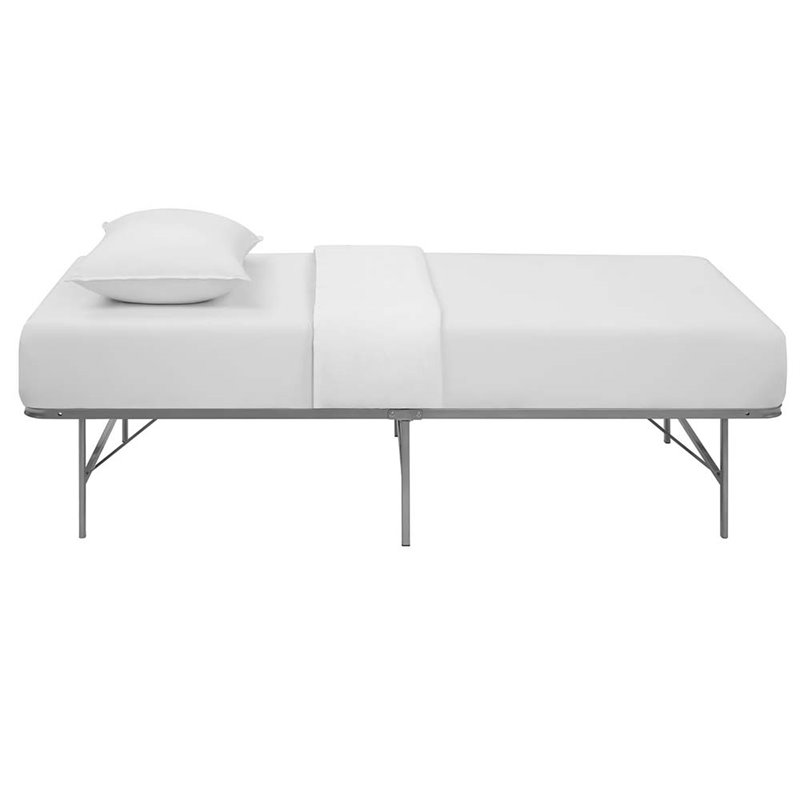 Pemberly Row Modern Stainless Steel Twin Metal Bed Frame in Silver