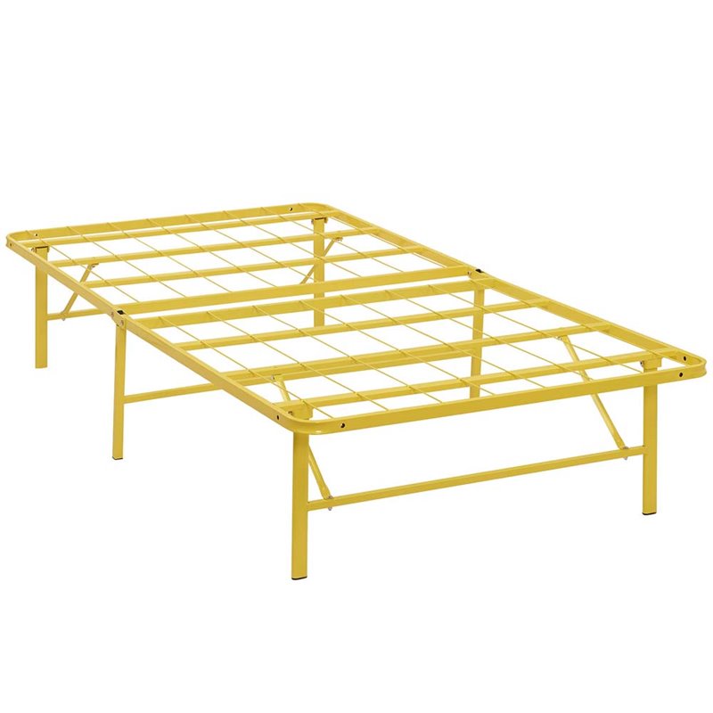 Pemberly Row Modern Stainless Steel Twin Metal Bed Frame in Yellow