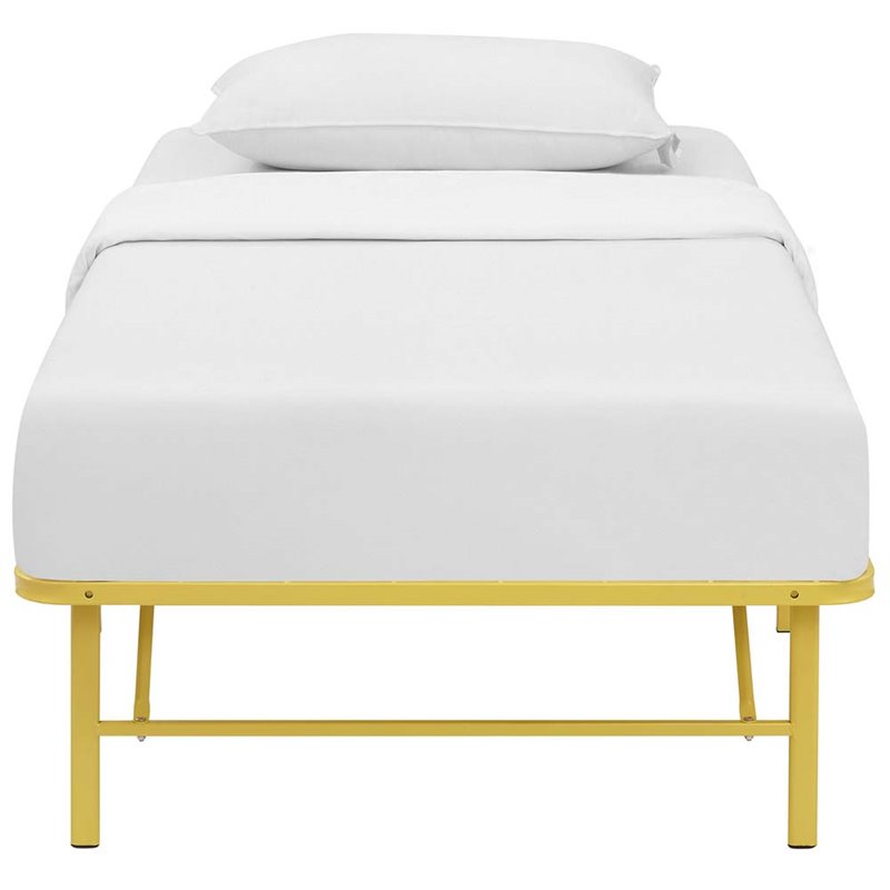 Pemberly Row Modern Stainless Steel Twin Metal Bed Frame in Yellow