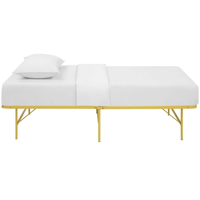 Pemberly Row Modern Stainless Steel Twin Metal Bed Frame in Yellow