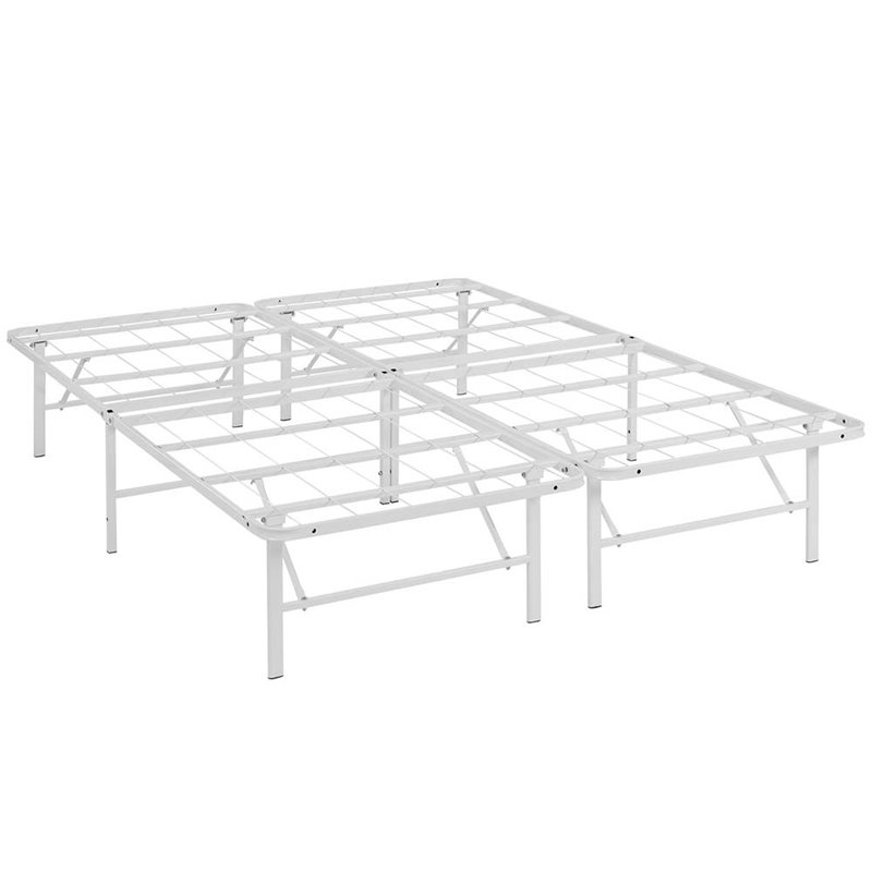 Pemberly Row Modern Stainless Steel Full Metal Bed Frame in White