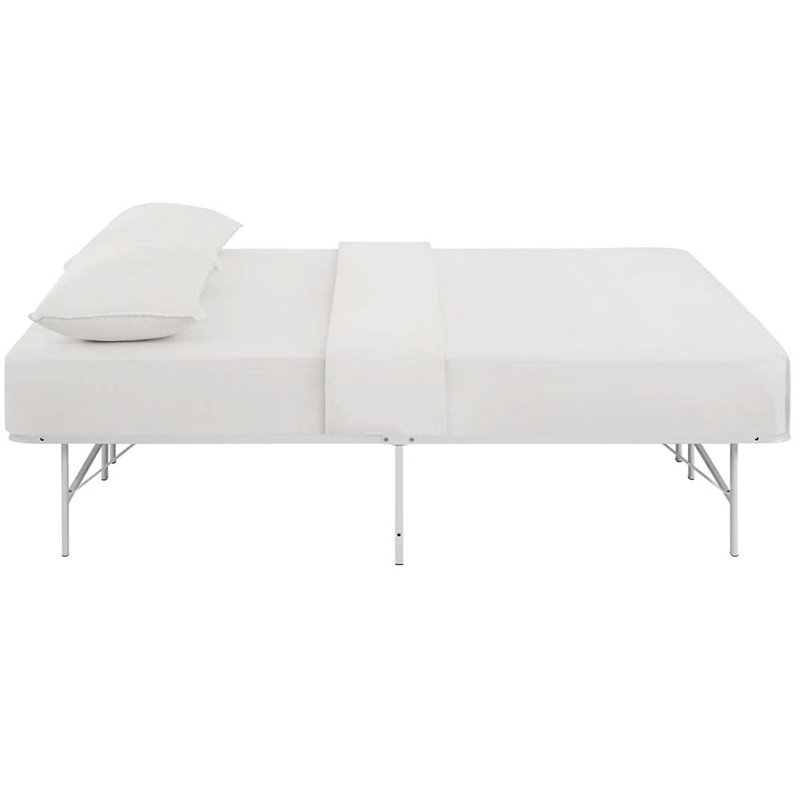 Pemberly Row Modern Stainless Steel Full Metal Bed Frame in White