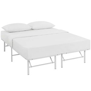 Pemberly Row Modern Stainless Steel Full Metal Bed Frame in White