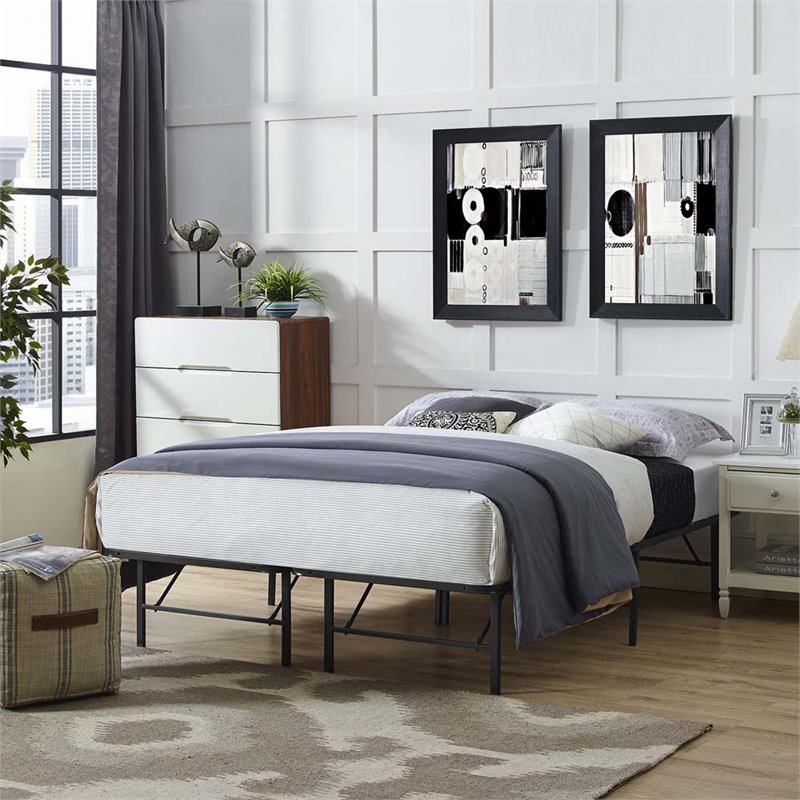 Pemberly Row Modern Stainless Steel Queen Metal Bed Frame in Brown